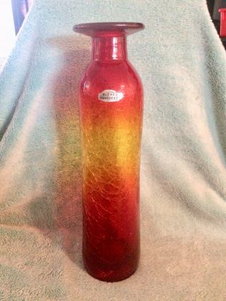 Vintage Blenko Amber Orange Red Tall Vase Maybe 1960s? 1950s? 14 1/2 Inches Tall