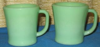 2 Vintage Fire King D Handle Mugs / Cups Restaurant Ware Jadeite Oven Glass