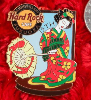 Hard Rock Cafe Pin Fukuoka 5th Anniversary Geisha Girl Parasol Kimono Robe Logo