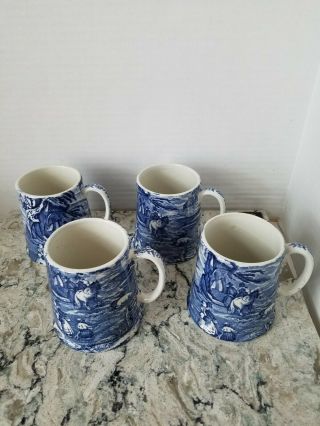 Old Foley James Kent Set Of 4 Blue And White Staffordshire Coffee Cups