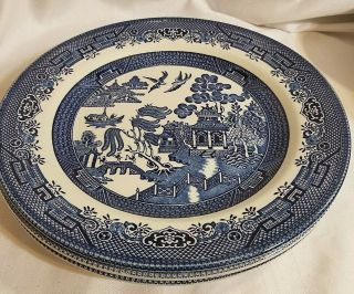Vintage Churchill Blue Willow Dinner Plates Made In England 10.  25 " Set 4