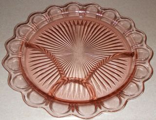 Vintage Pink Depression Glass Round Relish Plate 13 " 4 Sections