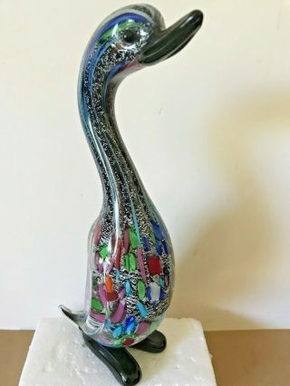 Hand Blown Art Glass Multi Colored Swan Bird,  Foil Label On Base 12 "