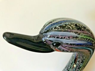 Hand Blown Art Glass Multi Colored Swan Bird,  Foil Label on Base 12 