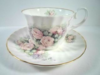Crown Victorian Fine English Bone China Teacup Tea Cup Saucer Pink Roses Gold