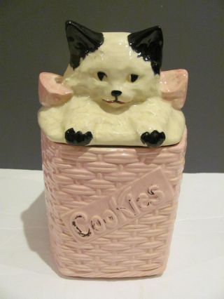 Vintage Mccoy Cat Kitten In Pink Basket Weave 1950 