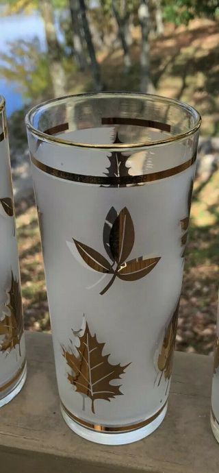 6 Vintage Libbey Frosted Gold Leaf Foliage Mid Century Glasses Water Tumbler Set 4