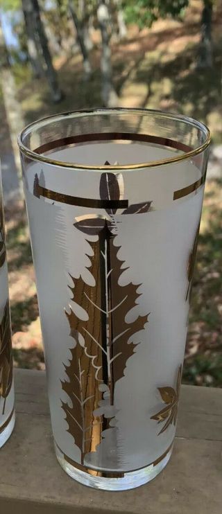 6 Vintage Libbey Frosted Gold Leaf Foliage Mid Century Glasses Water Tumbler Set 5