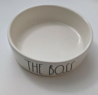Rae Dunn " The Boss " Small Cat Pet Dog Bowl Ivory With Black Letter Farmhouse -