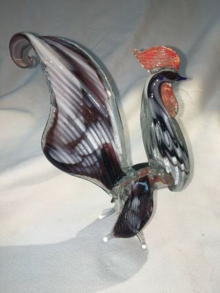Vintage Hand Blown Murano Glass Multi Colored Rooster 8”
