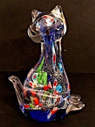 Handmade Glass Colorful Cat Ornament Art Glass Blown Animal Figurine Paperweight