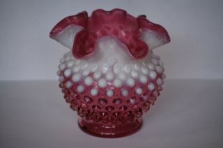 Vintage Fenton Cranberry Opalescent Hobnail Glass Rose Bowl Vase 4 1/2 "