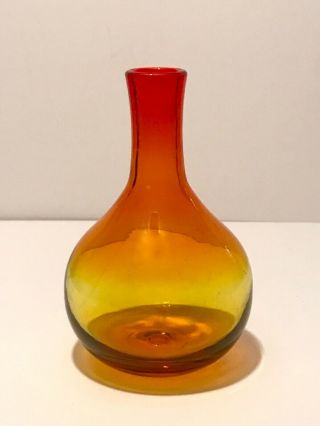Vintage 6 " Blenko Amberina Tangerine Art Glass Mid Century Bulbous Flower Vase