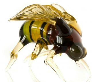 Brown Yellow Bee Figurine Blown Glass " Murano " Art Animal Insect Miniature