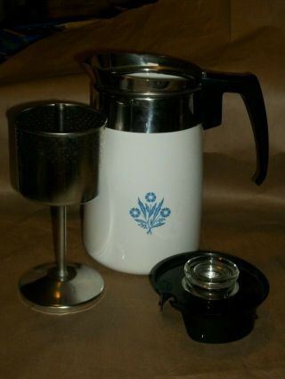 Vintage Corning Ware Cup Blue Cornflower Stove Top Percolator Coffee Pot