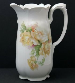 Vintage R S Germany Pitcher Yellow And White Roses Roses With Gold Trim.