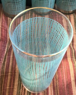 Set of 7 Matching Vintage Retro Aqua Funky Striped Design Drinking Glasses 3