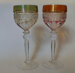 Two Riekes Crisa Flashed Crystal Wine Hocks Cut To Clear,  Williamsburg Pattern