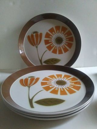 Mikasa Duplex Brunch Pattern S/4 Dinner Plates Vintage Ben Seibel Flower D3804