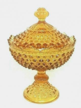 Westmoreland Golden Amber Sunset English Hobnail Compote Candy Dish 8 " Tall