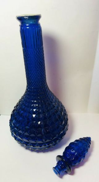 Vintage / Mid Century Cobalt Blue Decanter / Genie Bottle with stopper 14,  