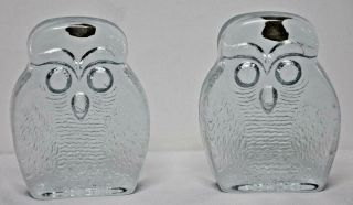 Vintage Art Glass Owl Bookends By Joel Myers For Blenko Clear Glass Owls Mcm
