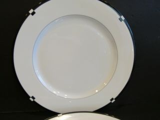 Mikasa Fine China Midnight 2 Dinner Plates Black Band,  Thin White Rings 10 7/8 "