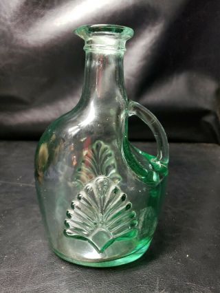 1 Vintage Heavy Green Tinted Glass Bottle Craft Handle Embossed Canada Thick Old