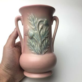 Vintage Hull Pottery Thistle Vase With Handles 53 - 6 1/2 Usa