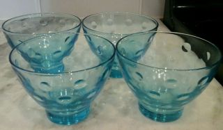 4 Vintage Hazel Atlas Capri Turquoise Blue Dot Sherbert Cups Mcm