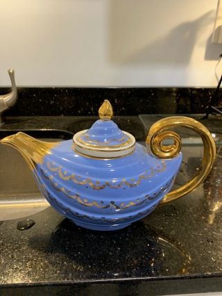 Vintage Hall China Blue And Gold Aladdin 6 Cup Teapot With Infuser And Lid Gc
