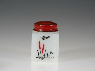 Vintage Tipp City Glass Red & Black Cattails Flour Range Shaker C.  1939