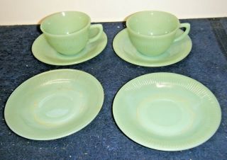 Vintage Fire - King Jadeite Jane Ray 2 Cups And 4 Saucers