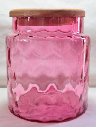 Vintage Pilgrim Glass Cranberry Diamond Optic Wide Mouth Lidded Canister