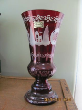 Antique Wheel Cut Bohemian Glass Vase