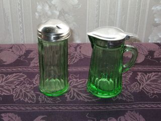 Vintage Green Vaseline Uranium Depression Glass Creamer/sugar Set W/original Lid