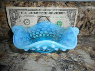 Fenton Blue Opalescent Glass Hobnail Mini Basket