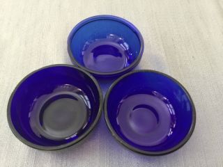Cobalt Blue Glass Small Bowls Glass Liner Inserts 3 3/4” Wide