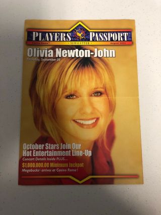 Olivia Newton - John Players Passport Newsletter 2001 Foldout 81/2” By 12”
