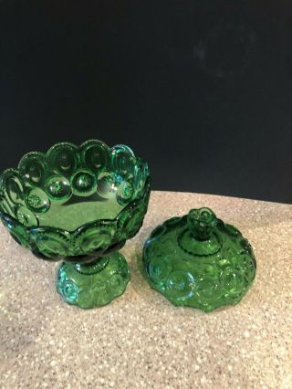 Vtg L.  E.  SMITH Lidded Emerald Green Moon and Stars Footed Compote candy dish 2