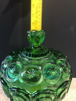 Vtg L.  E.  SMITH Lidded Emerald Green Moon and Stars Footed Compote candy dish 4