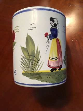 Henriot Quimper 4” Coffee Mug Mistral Blue With A Woman Design,  2