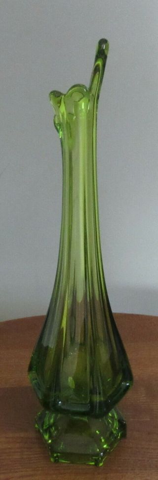 Gorgeous Vintage Viking Glass Epic Green Swung Vase,  Ribbed Column,  Pedestal