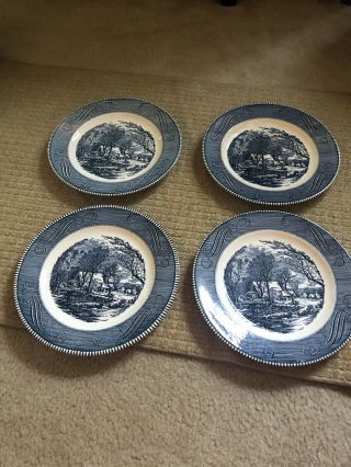 6) Royal China Currier And Ives Old Grist Mill 10 " Dinner Plates No Chips Cracks