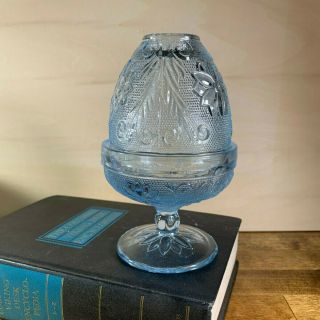 Vintage Indiana Glass Tiara Ice Blue Fairy Lamp Light Sandwich Flowers