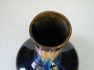 Thulin Belgium Art Pottery Vase Cobalt Blue & Brown Drip Glaze 8 