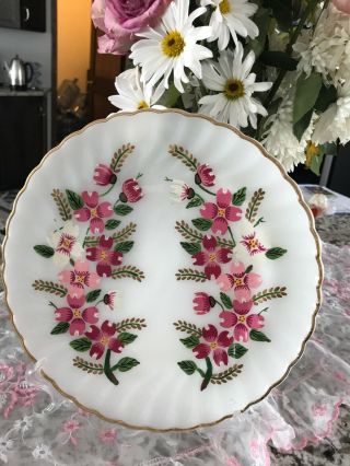 Vintage Pink Floral Milk Glass 10 Inch Plate
