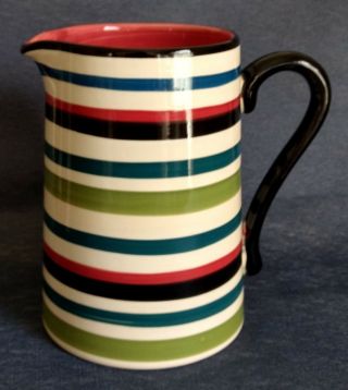 Living Art “roy” Hand Painted 6 - Cup Ceramic Pitcher Colorful Stripes