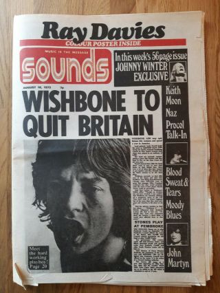Sounds Music Newspaper August 18th 1973 Mick Jagger,  Ray Davies Colour Poster
