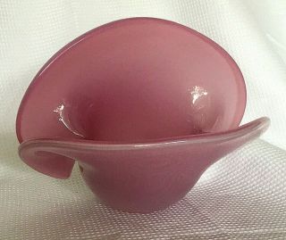 Vintage Murano Italian Art Glass Bowl Vase Pink Opalescent Lip Design